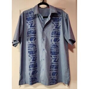 Cubavera Mens Med Blue Hawaiian Tropical Floral Short Sleeve Button Down Shirt